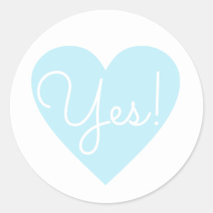 Blue heart written Yes! . wedding  Classic Round Sticker