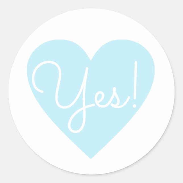 Blue heart written Yes! . wedding  Classic Round Sticker (Front)