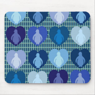 Blue Hearted Penguins Mouse Mat