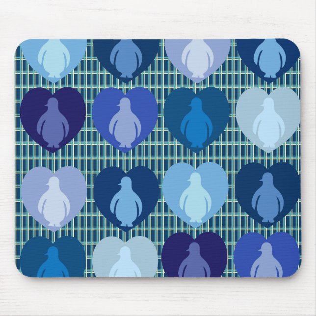 Blue Hearted Penguins Mouse Mat (Front)