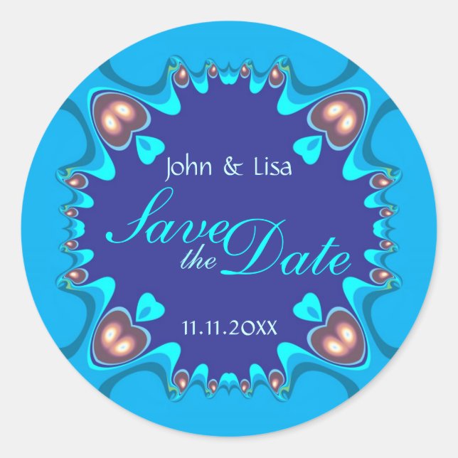 Blue Hearts Alternative Save the Date Stickers (Front)