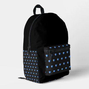 Blue Hearts and Black Printed Backpack