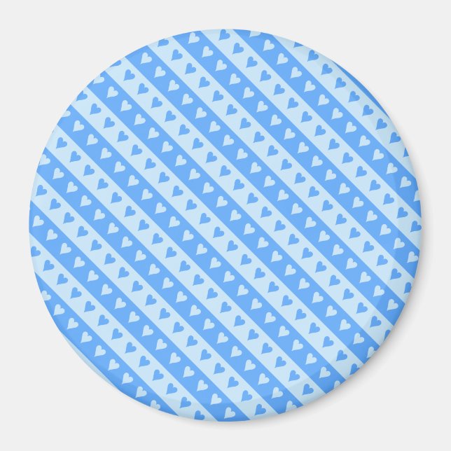 Blue Hearts and Stripes Pattern Round Magnet (Front)