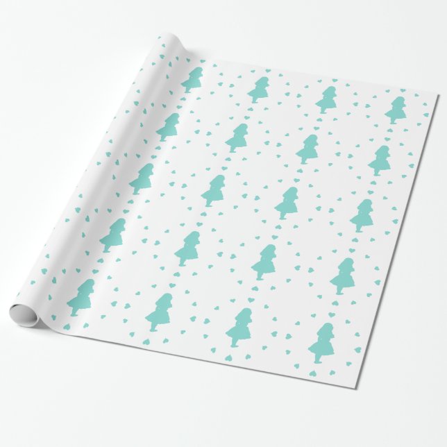 Blue Hearts Around Alice Wrapping Paper (Unrolled)