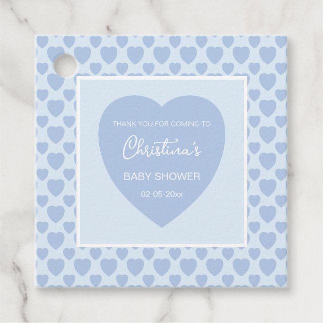 Blue Hearts Baby Shower  Favour Tags (Front)