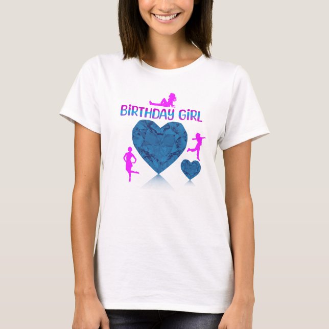  Blue hearts birthday girl t-shirt  (Front)