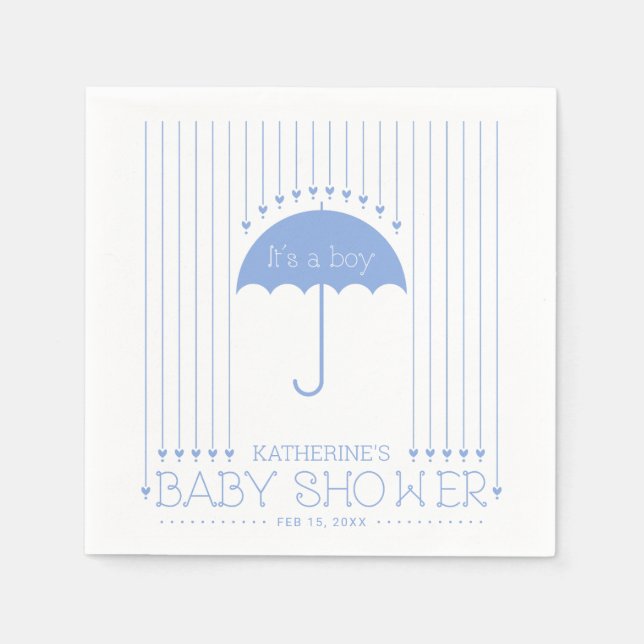 Blue Hearts Boy Baby Shower Party Paper Napkin (Front)