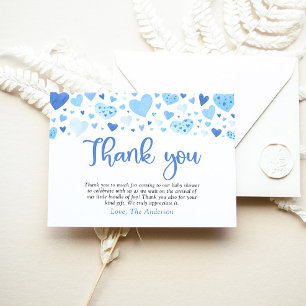 Blue Hearts Boy Valentine Baby Shower Thank you Enclosure Card