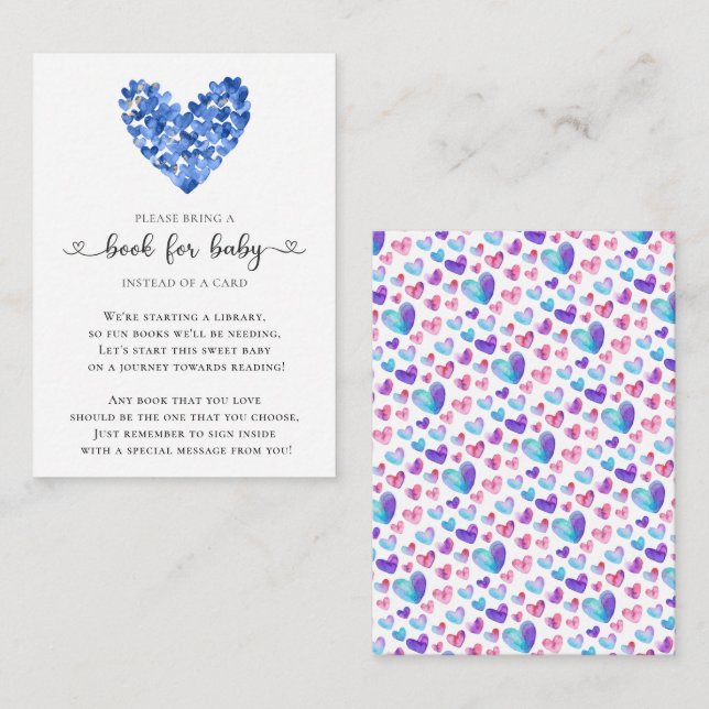 Blue Hearts Boys Sweetheart Shower Book for Baby Enclosure Card (Front/Back)