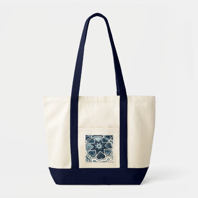 Blue Hearts Canvas Pocket Tote Bag (Front)