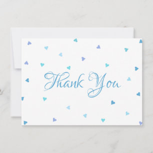 Blue Hearts Confetti Chic Script Thank You Card