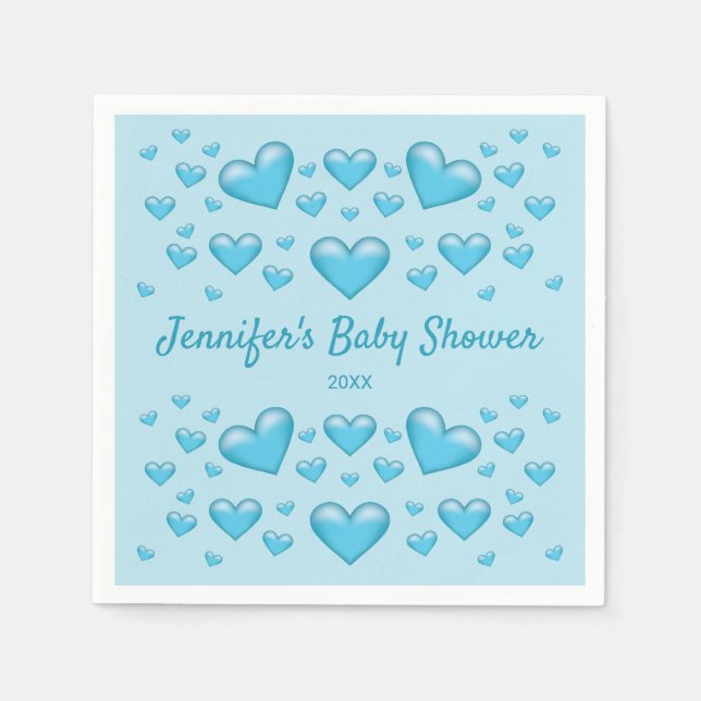 Blue Hearts & Custom Text - Baby Shower Napkin (Front)