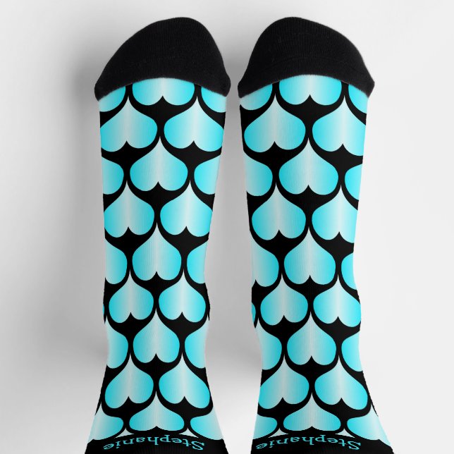 Blue Hearts Design Personalised Socks (Top)