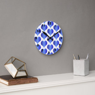 Blue Hearts Design Round Clock