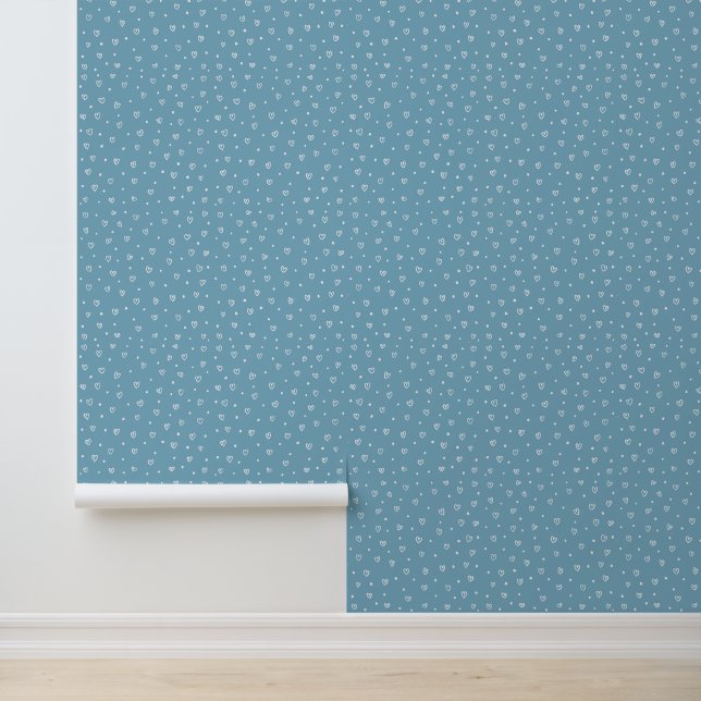 Blue Hearts & Dots Pattern – Cute Hand-Drawn Desig Wallpaper (Application)