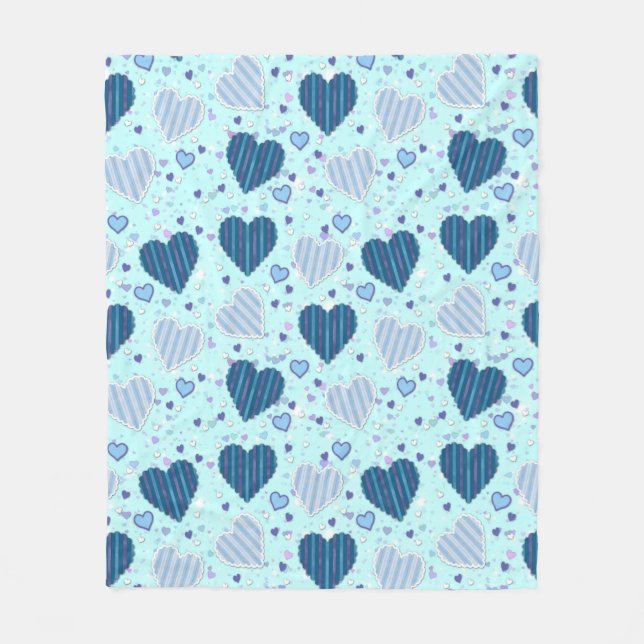 Blue Hearts Fleece Blanket, Medium Blanket (Front)