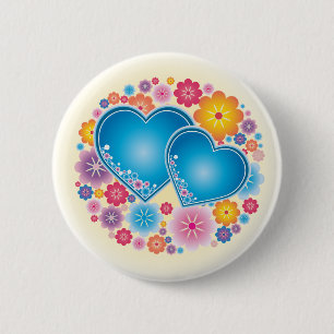 Blue Hearts Floral 6 Cm Round Badge