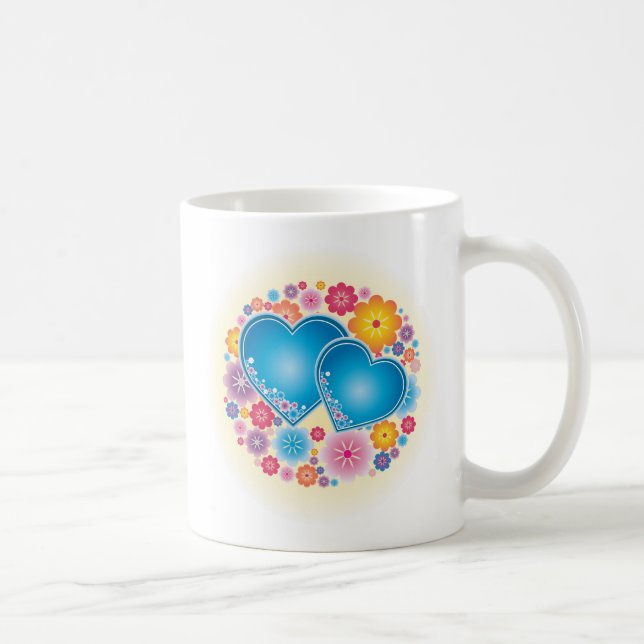 Blue Hearts Floral Coffee Mug (Right)