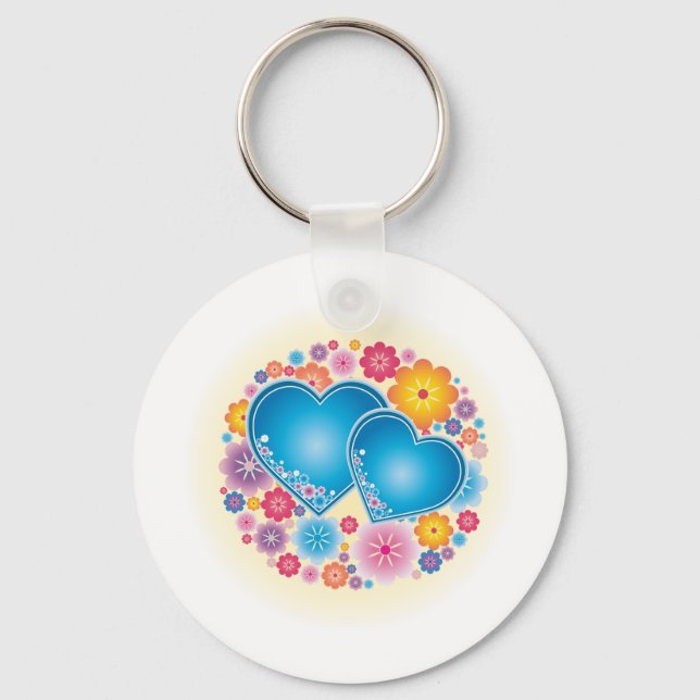 Blue Hearts Floral Key Ring (Front)