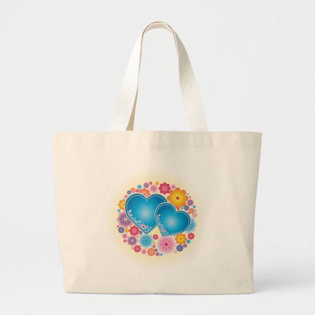 Blue Hearts Floral Large Tote Bag (Front)