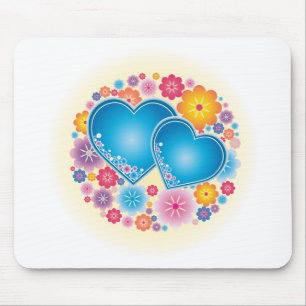 Blue Hearts Floral Mouse Mat