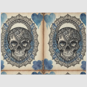 Blue Hearts Gothic Sugar Skull ephemera  Tissue Paper