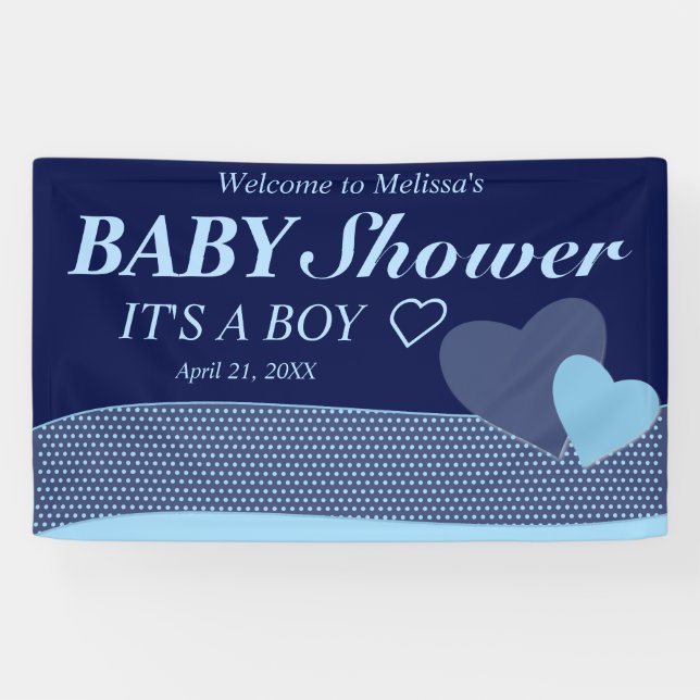 Blue Hearts | It's A Boy | Modern Baby Shower Banner (Horizontal)