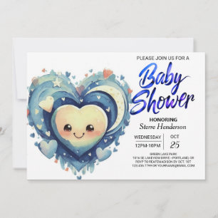 Blue Hearts Little Sweetheart Boy Baby Shower Invitation