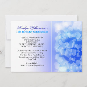 blue hearts modern sweet 16 birthday invitations