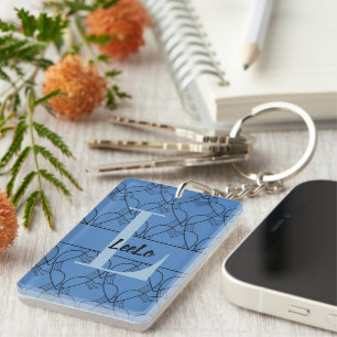 Blue Hearts Monogram and Name with Email Key Ring