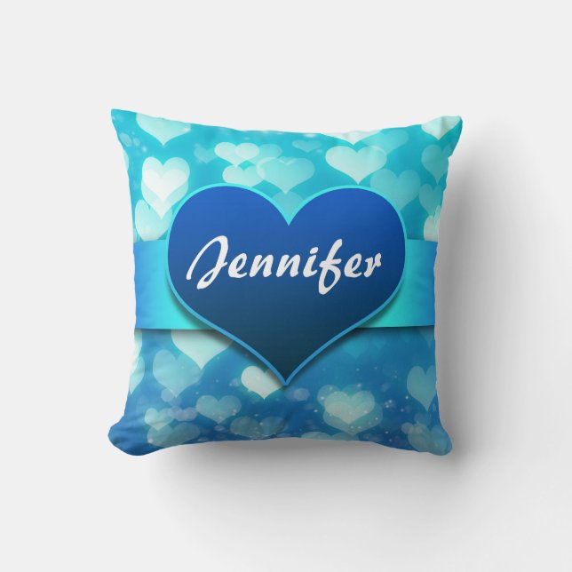 blue hearts name cushion (Front)