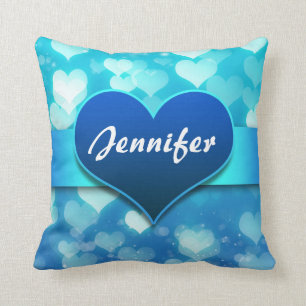 blue hearts name cushion
