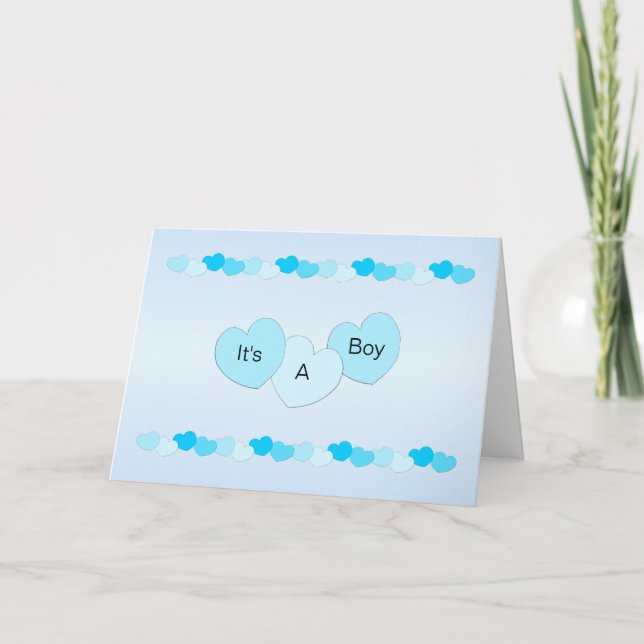 Blue Hearts New Born Baby Boy  Card (Front)