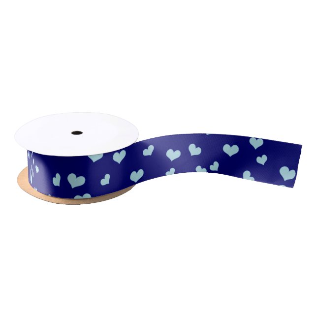 Blue Hearts on Blue Valentine's Day Satin Ribbon (Spool)