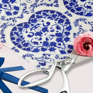 Blue Hearts on Ceramic - 6 tile - Decoupage Crafts Tissue Paper