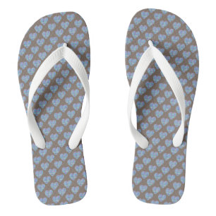 Blue hearts on dark chocolate brown flip flops
