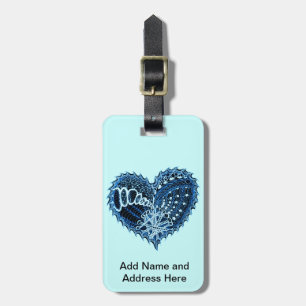 Blue Hearts on Fire Doodle Luggage Tag