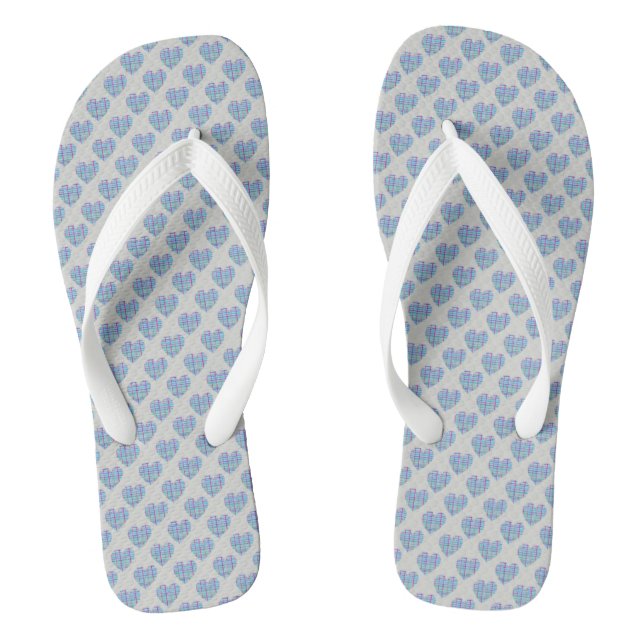 Blue hearts on pebble grey flip flops (Footbed)