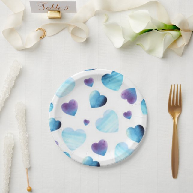 Blue Hearts Paper Plate (Wedding)