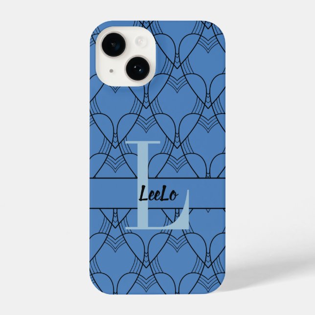 Blue Hearts Pattern Monogram and Name Custom iPhone Case (Back)