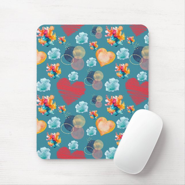 Blue Hearts Pattern Mouse Mat (With Mouse)
