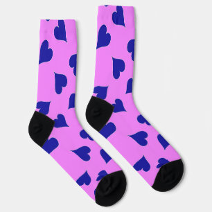 Blue hearts pattern on pink socks