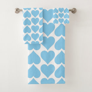 Blue Hearts Pattern, Romantic, Love Bath Towel Set