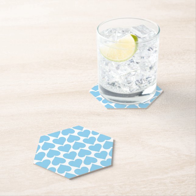 Blue Hearts Pattern, Romantic, Love Paper Coaster (Insitu)
