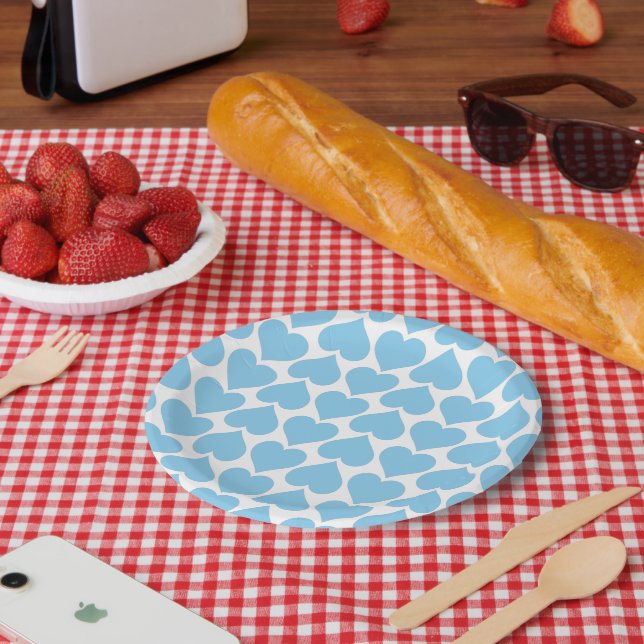Blue Hearts Pattern, Romantic, Love Paper Plate (Picnic)