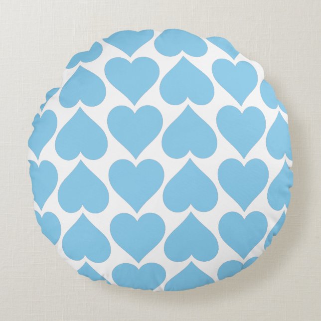 Blue Hearts Pattern, Romantic, Love Round Cushion (Front)