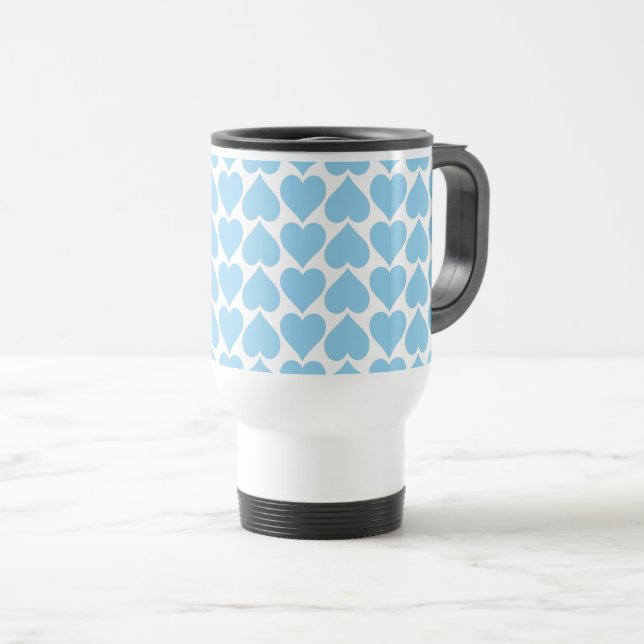 Blue Hearts Pattern, Romantic, Love Travel Mug (Front Right)