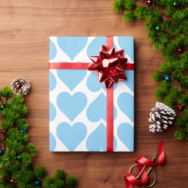 Blue Hearts Pattern, Romantic, Love Wrapping Paper (Holiday Gift)