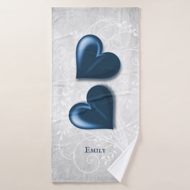 Blue Hearts Personalised Bath Towel Set (Bath Towel)