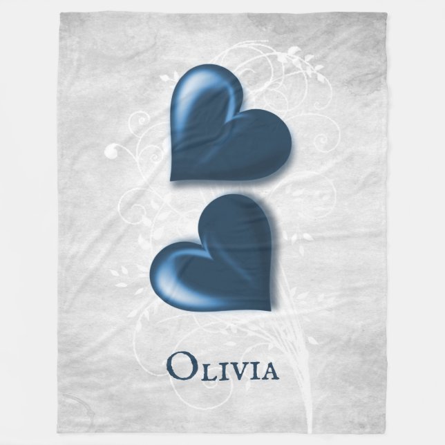 Blue Hearts Personalised Fleece Blanket (Front)